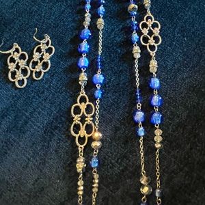 White House Black Market cobalt blue necklace with matching earrings.